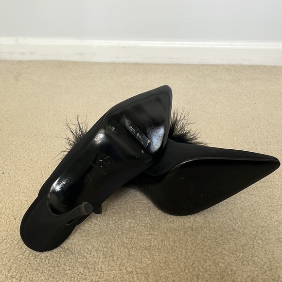 New Evening formal designer stilettos mules tuxedo style feathers made in Italy - Picture 4 of 6